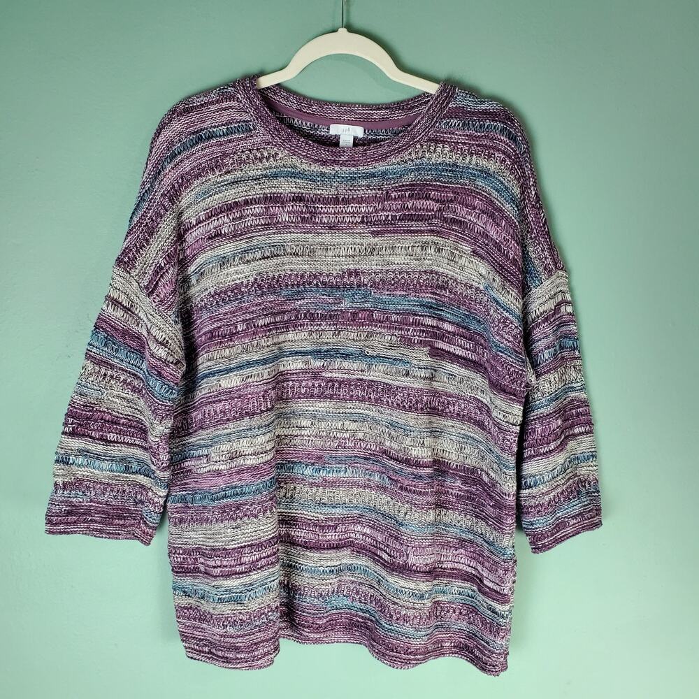 J. Jill Womens Multicolor Mixed Textures Intarsia Crewneck Sweater Size Large